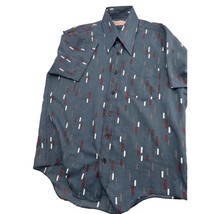 Vintage Landmark Shirt Geometric Disco 80&#39;s Short Sleeve Button Up Large L - $19.77