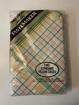 Vintage Tastemaker Standard Pillowcase Yellow Green Orange Plaid NEW - £15.87 GBP