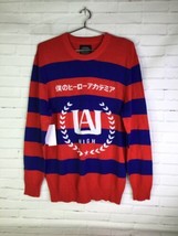 My Hero Academia Anime Logo Holiday Ugly Sweater Striped Red Blue Men&#39;s Size M - £36.12 GBP