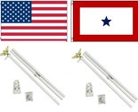 NEW 3&#39;x5&#39; BLUE STAR SERVICE &amp; Embroidered AMERICAN Flags &amp; 2 POLE KITS - $54.88
