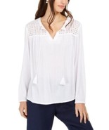 MSRP $70 Charter Club Tassel-Tie Eyelet Linen Top White Size XL - $583.15 MXN