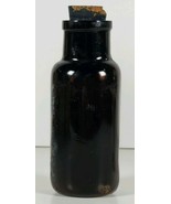 Antique Apothecary Amber Glass Bottle Jar with Cork Stop 4&quot; c1900s AP33 - £12.49 GBP