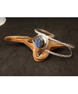 Sterling silver cuff bracelet, blue labradorite. Handmade. - £78.31 GBP
