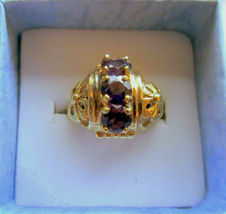 Beautiful 14 kt Yellow Gold Over 3-Stone Amethyst Gemstone Promise Ring 2.50Ct - £82.71 GBP