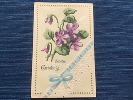 Vintage Postcard Sincere Greetings 1¢ Stamp 1918 Purple Flowers 688A - £4.69 GBP