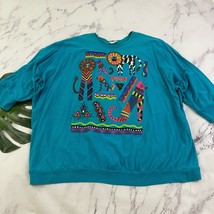 Christina Maxx Womens Vintage 90s Oversize Sweatshirt Size 3XL Teal Cats... - $28.70