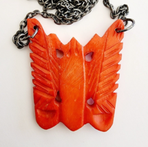 Vintage Butterfly Primitive Carved Pendant Necklace Handmade Jewelry Mai... - $27.41 CAD