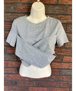 Cropped Short Sleeve T-Shirt Medium Shein Gray Criss Cross Stretc Blouse... - £5.97 GBP