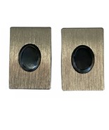 Vintage Art Deco Style Square Cufflinks Brush Metal with Black Oval Center - £23.45 GBP