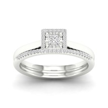 S925 Silver 0.20Ct TDW Natural Princess Diamond Halo Bridal Set - £188.85 GBP