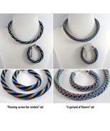 Multicolored Jewelery set: beaded Necklace and Bracelet, Handmade - $45.00+