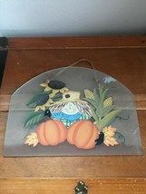Estate Scarecrow Pumpkins &amp; Sunflower Painted Frosted Arch Glass Wall Window Han - £12.66 GBP