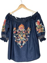 Monoreno Top Womens Size Small Embroidered Floral Off the Shoulder Peasa... - $341.34 MXN