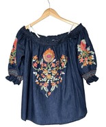 Monoreno Top Womens Size Small Embroidered Floral Off the Shoulder Peasa... - $18.41