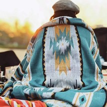 Aztec Patterned Throw Blanket With Soft Sherpa Lining, Traditional, Teal - £35.96 GBP