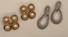 Vintage TRIFARI Faux Pastel Pearl Clip-On Earrings &amp; Trifari Silver loop clip on - £8.92 GBP