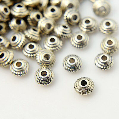 20 Metal Spacer Beads Antiqued Silver 5mm Alloy Ornate Bicone - $3.52
