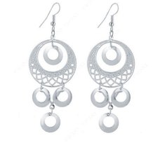 New Retro Silver Circle Dangle Earrings 3&quot; Long Fashion Jewelry Trendy - £12.33 GBP