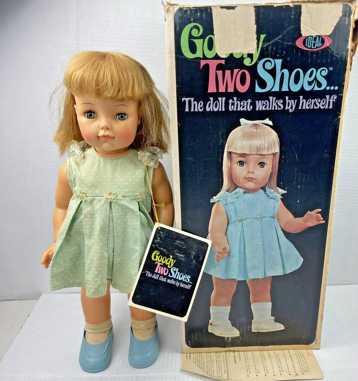 Vintage Ideal Toys Goody Two Shoes Doll 19" Battery Walker 1965 Original Box - $92.15