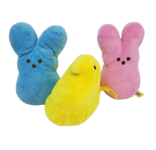 Lot Of 3 Peeps Pink + Blue Bunny W/ Yellow Chick Stuffed Animal Plush Toy Small - £26.74 GBP