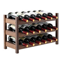 3-Tier Bamboo Freestanding Countertop Wine Bottle Organizer-Coffee - Color: Coff - $110.99