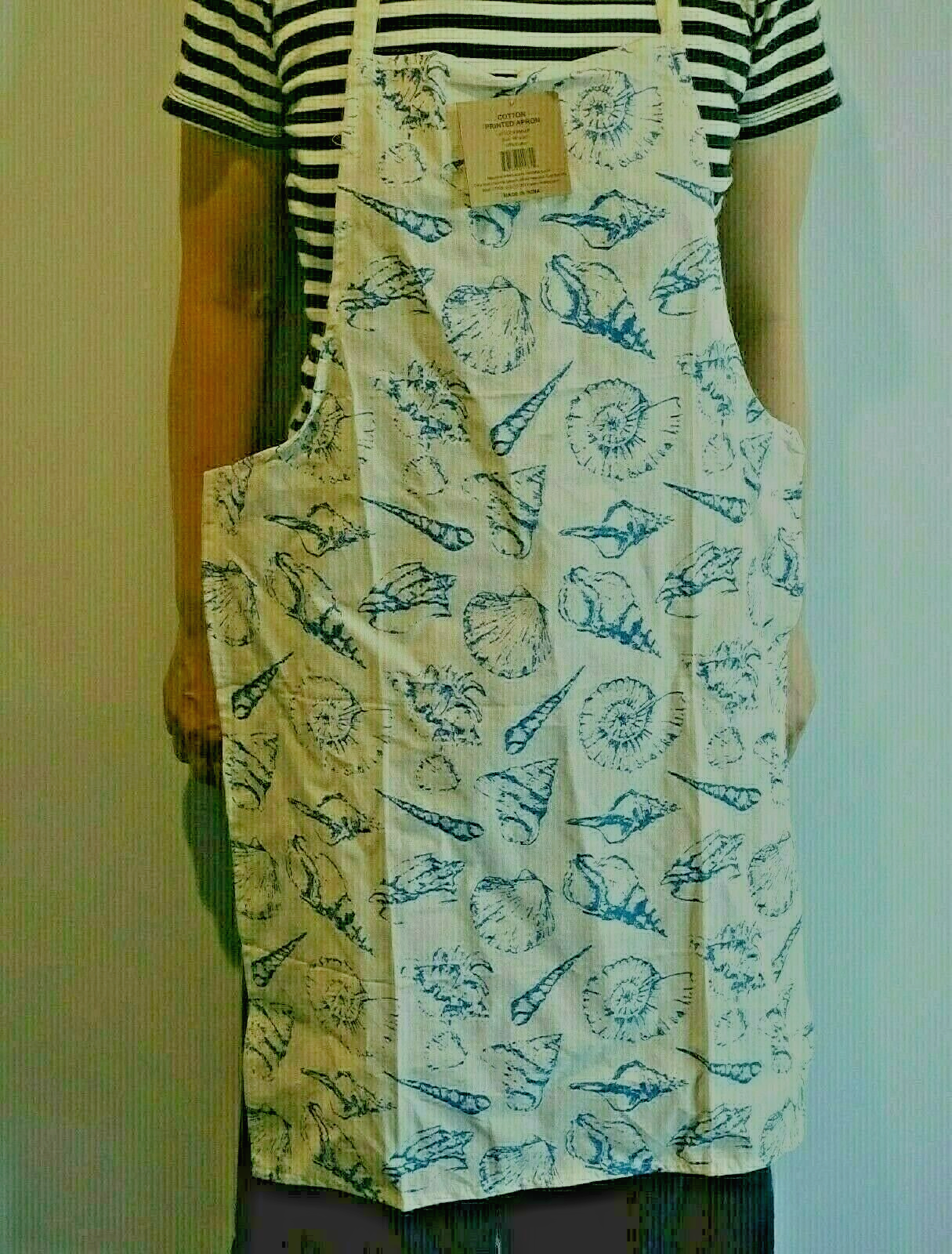 New Home Concepts Sea Shells Print 100% Cotton 19&quot; X 30&quot; Kitchen Apron - $5.89
