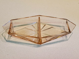 Vintage Pink Depression Glass Geometric Relish Pickle Dish - £11.83 GBP