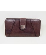 Fossil Brown Leather Checkbook Wallet Clutch Kiss Snap Closure Credit Card - $39.99