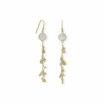 Rainbow Moonstone, Labradorite &amp; Pearl Drop Earring 14K White Gold Finished 2.8&quot; - £120.84 GBP