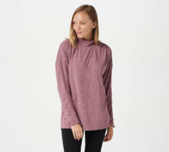 zuda Ruched Turtleneck Long Sleeve Relaxed Pullover (Bright Berry, M) A3... - $23.84