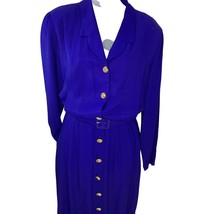 Purple Rayon Boutique Coat Dress Belt Gold Buttons Woman Sz 16 Made USA ... - $39.95