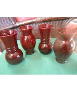 Beautiful Art Glass  ROYAL RUBY RED  Set of 4 VASES  6.5&quot; - £22.35 GBP
