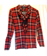 Lauren Ralph Lauren Women&#39;s Popover Top Red Plaid Long Sleeve Ruffles XS... - $47.27 CAD