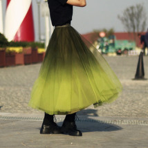 OLIVE GREEN Tulle Midi Skirt Outfit Women Custom Plus Size Tie Dye Tulle Skirt image 4