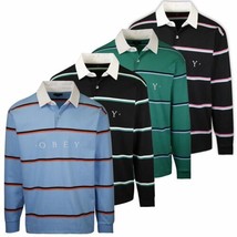 OBEY Men&#39;s Horizontal Stripe Button L/S Polo Shirt (S04) - £22.41 GBP