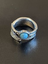 Boho Turquoise Stone Silver Plated Woman Ring Size 5.5 - £9.34 GBP