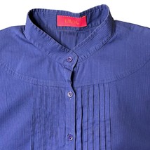 LAVIA 18 Pleated Front Button Up Blouse Mandarin Collar Royal Blue Size ... - £19.00 GBP