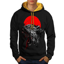 Wellcoda Panther Sun Red Animal Mens Contrast Hoodie, Animal Casual Jumper - £30.82 GBP