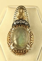 Vintage Sterling Signed 925 STS Oval Labradorite with CZ Accent Art Deco Pendant - £37.98 GBP