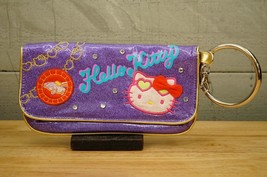 Vintage Hello Kitty Purple Sparkle Applique Rhinestone Clutch Purse Wristlet - £19.77 GBP