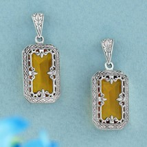 Natural Citrine Vintage Style Filigree Box Drop Earrings in 9K White Gold - £879.29 GBP