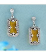 Natural Citrine Vintage Style Filigree Box Drop Earrings in 9K White Gold - £878.19 GBP
