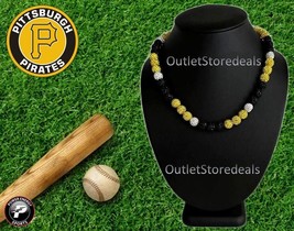 Iced Bling Ball Crystal Beaded Baseball Player Necklace Black Yellow Pirates - £18.13 GBP+