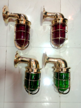 Nautical Vintage Style Brass Swan Neck Wall Light - Red/Green Glass 4 Pieces - £330.43 GBP