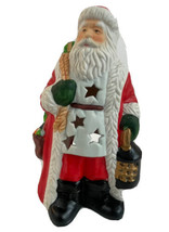Ceramic Santa Claus holding presents &amp; Lantern Christmas Votive candle figurine - £11.55 GBP
