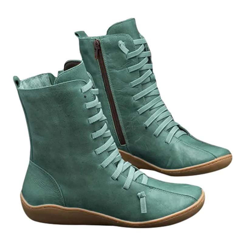 Tumn vintage zipper lace up ankle boots ladies retro leather shoes woman high top shoes thumb200