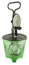Antique A &amp; J Hand Mixer/Egg Beater Green Uranium Depression Glass Measuring Cup - £71.99 GBP