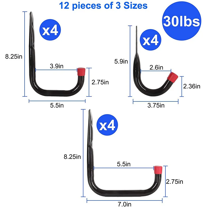 Heavy Duty Steel Wall Mount Hooks Set for Garage Organization - £19.50 GBP