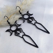 Triple Goddess Earrings Womens Black Stainless Steel Divine Feminine Dangles - £14.34 GBP