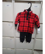 NEW CARTERS BOYS 2 PIECE SET FLEECE OUTFIT RED BLACK PLAID SIZE 6M 375 JJ - $20.57 CAD
